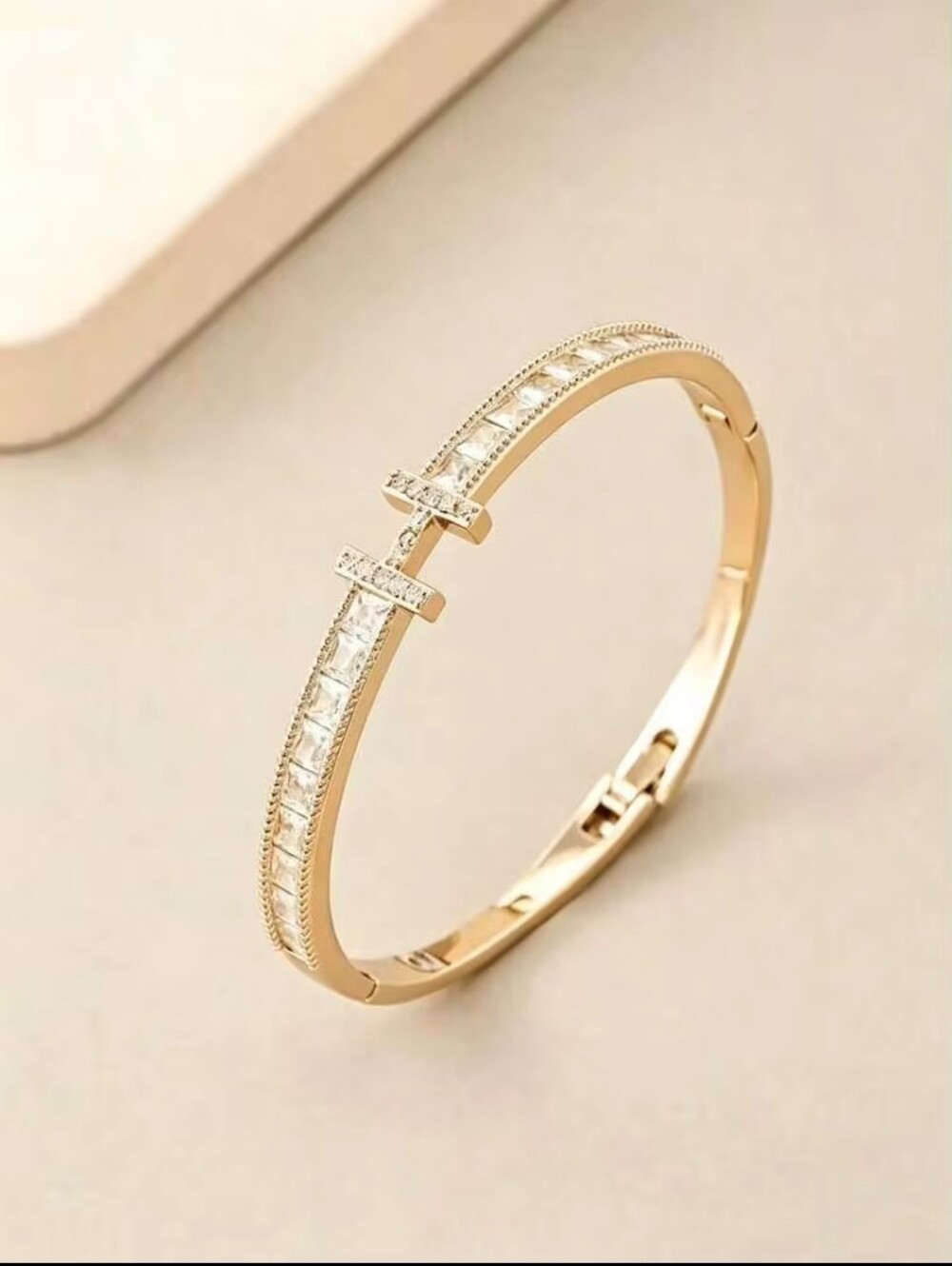 Gold Plated Pave Crystal Floral & Bar Bracelet 4 Piece Set - Women Jewelry - Picture 4 of 6